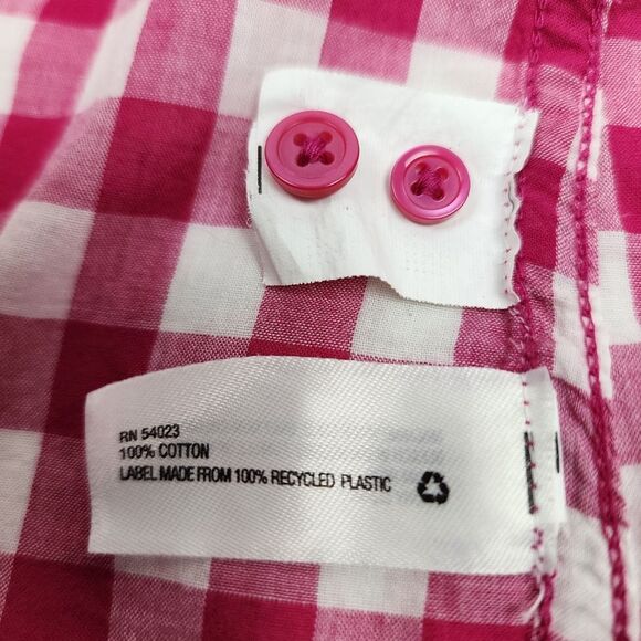 Gap Gingham Button-Up Shirt Cotton Hot Pink and White Checkered Top Blouse XL - Picture 8 of 12